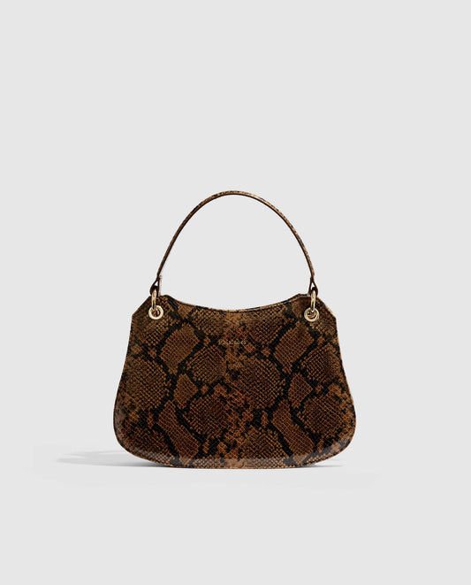 Bolsos de mano  Phialebel con  piel efecto pitón camel. hecho en España