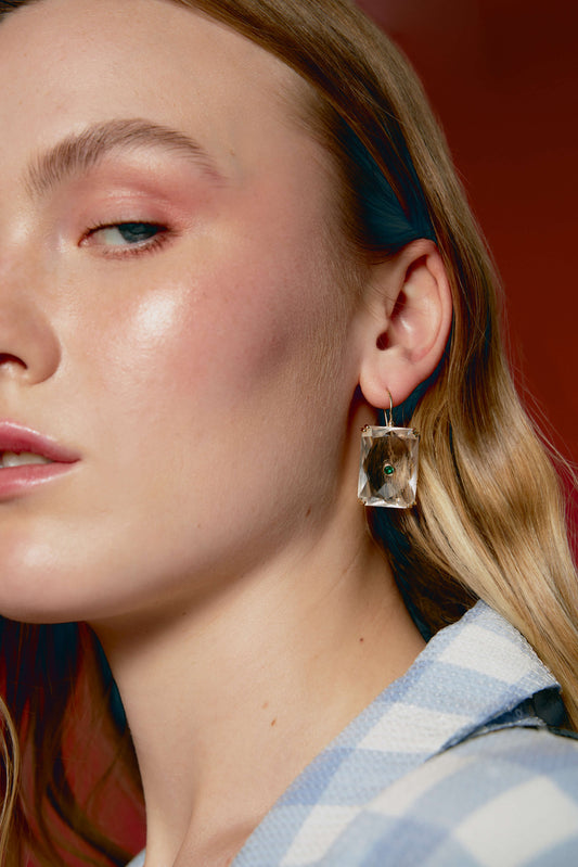 Pendientes colgantes de cristal transparente  con piedra verde