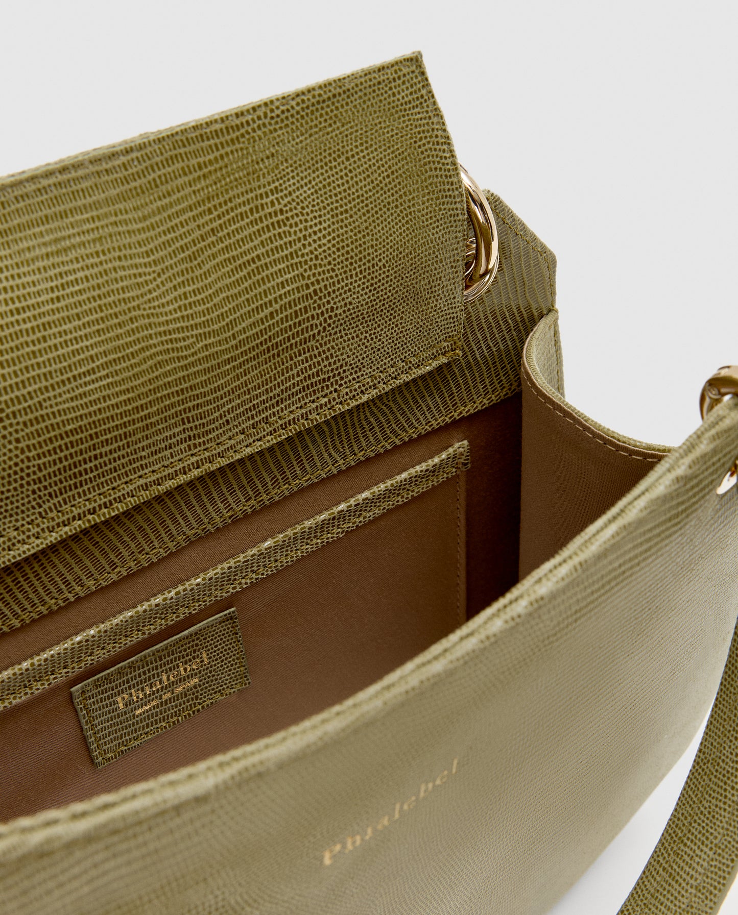 Shoulder bag Olympia in green leather with lizard-effect finish