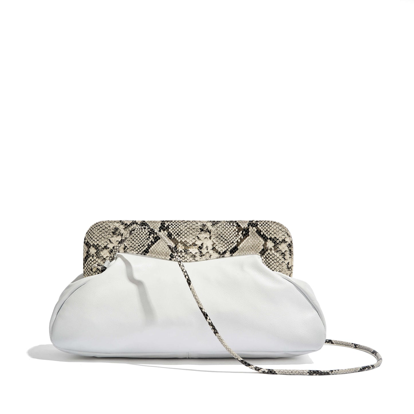 Bolso de piel blanco Phialebel con boquilla de serpiente natural