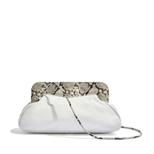 Bolso de piel blanco Phialebel con boquilla de serpiente natural