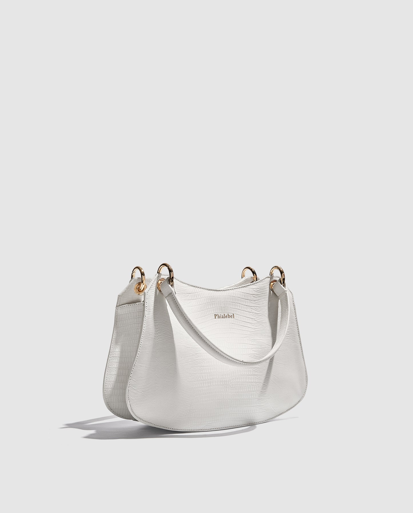 Bolso de mano blanco con efecto lizard