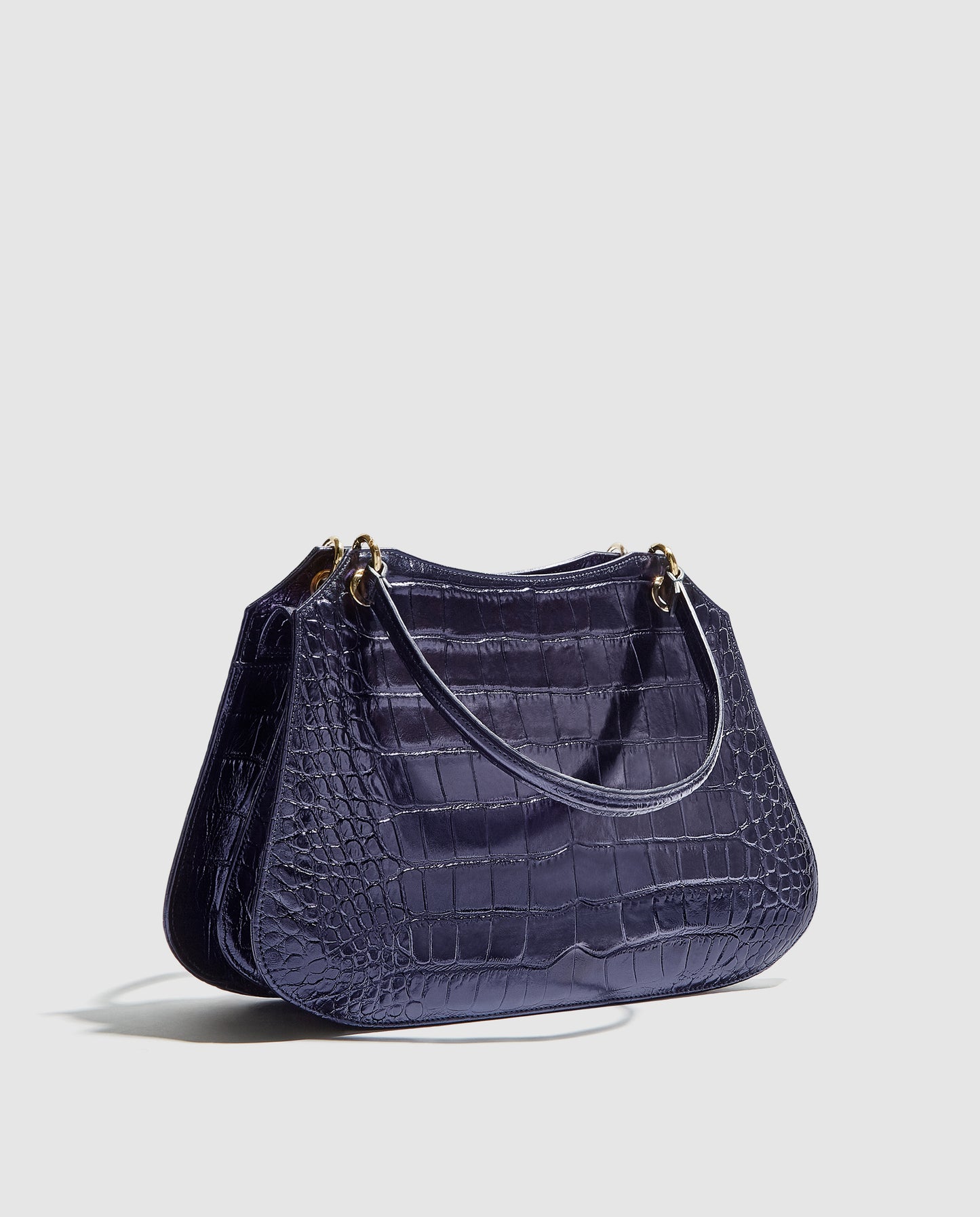 Bolso efecto piel de cocodrilo azul marino brillante