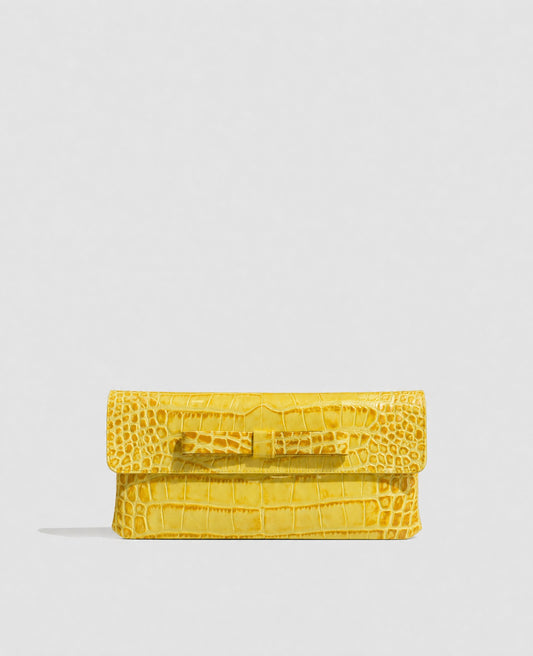 Bolso cartera de piel de vacuno con estampado de coco amarillo