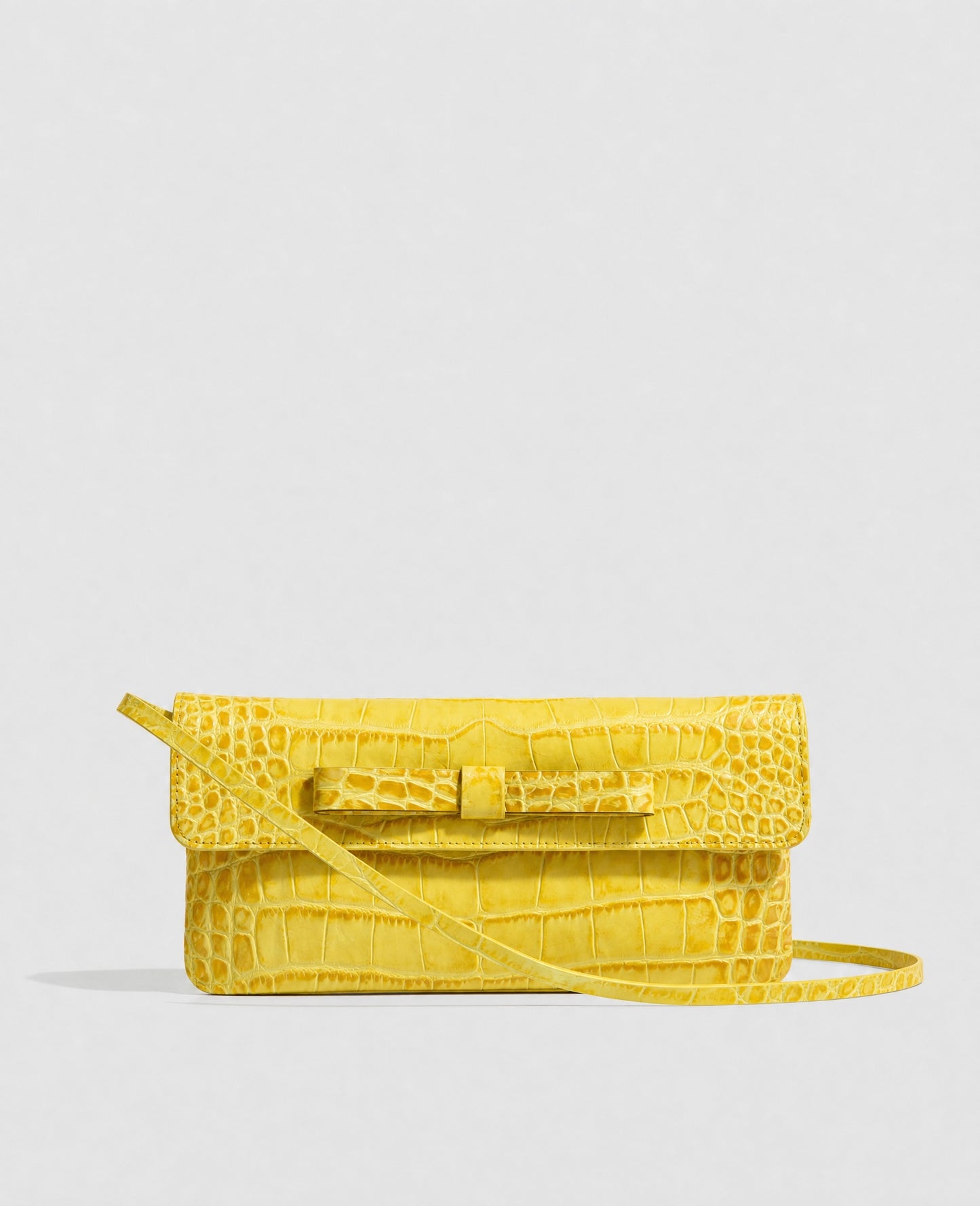Clutch bag in black crocodile-embossed cowhide leather