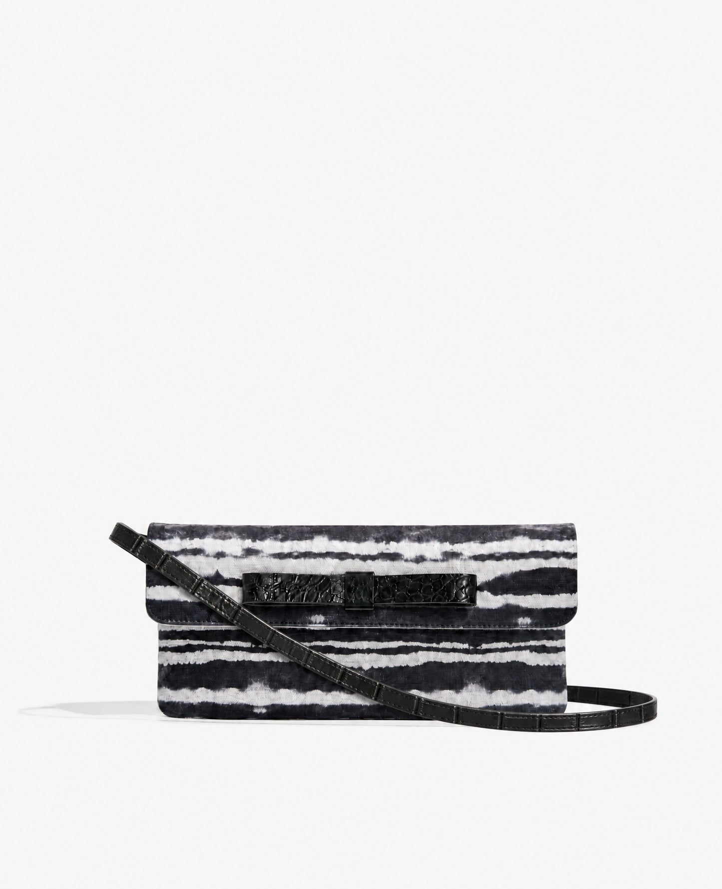 Clutch bag in black crocodile-embossed cowhide leather