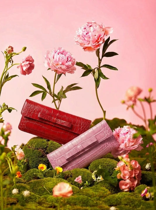 Bolso cartera de piel de vacuno con estampado de coco rosa