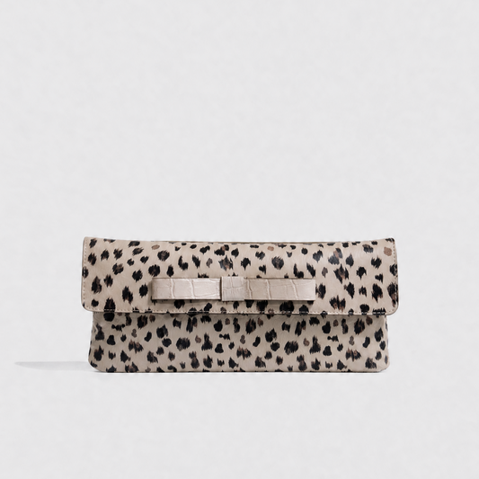 Belén Nude Leopard Leather Clutch