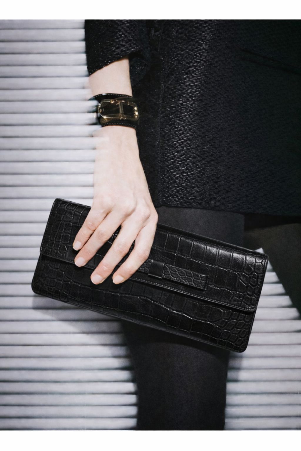 Bolso cartera de piel de vacuno con estampado de coco negro