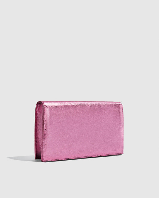 Cartera de mano Phialebel rosa metalizada. Hecho a mano en España