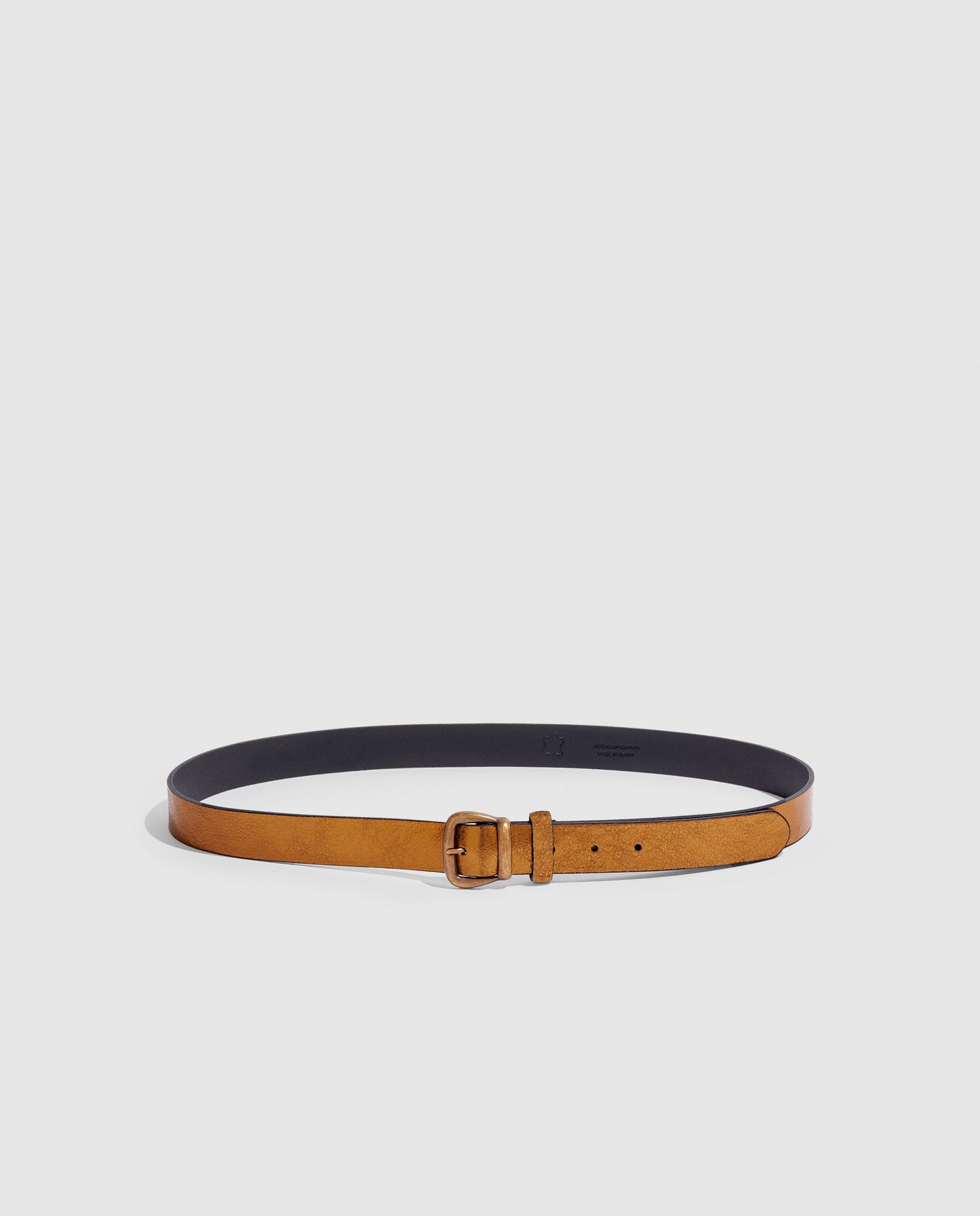 Bronze metallic leather belt. 