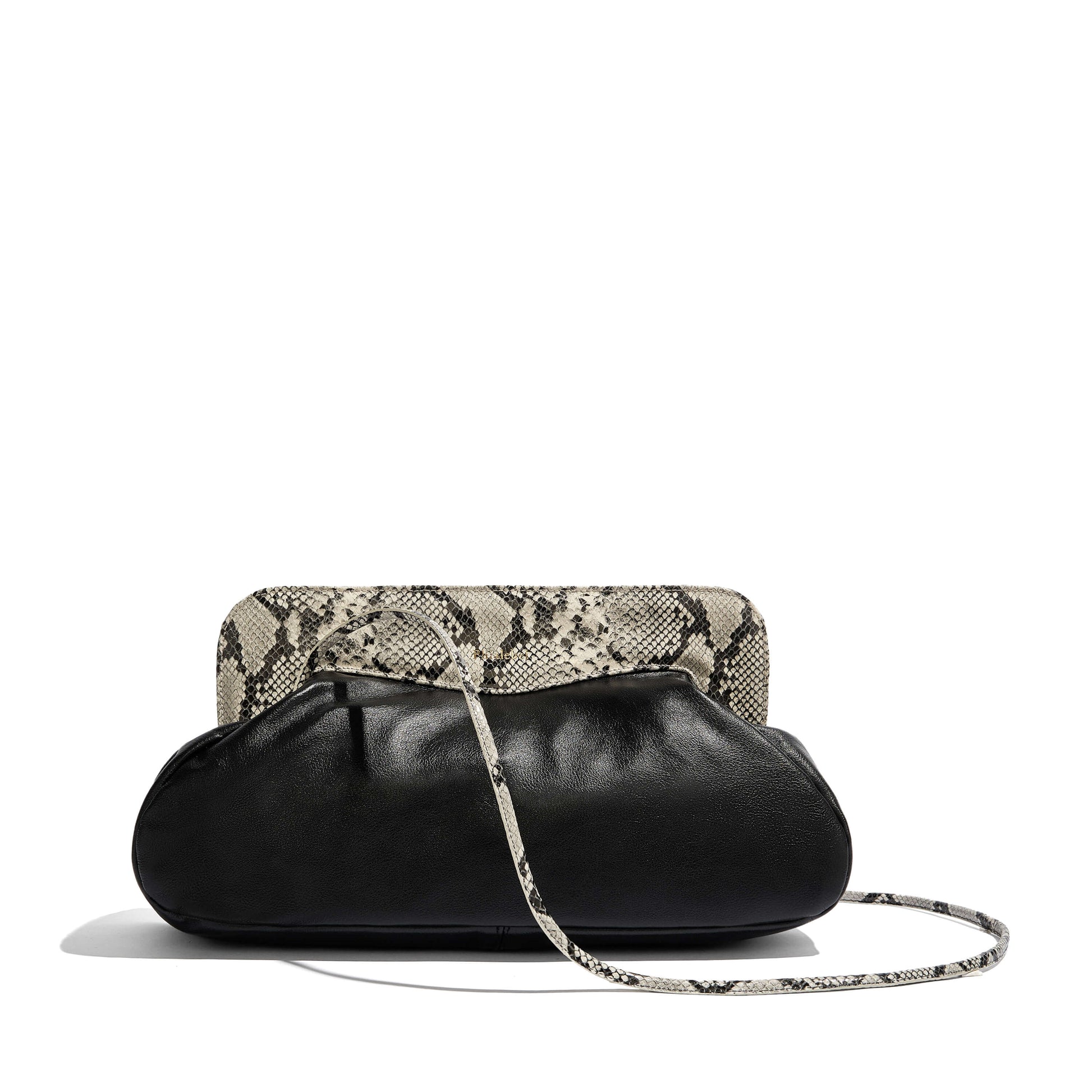 Bolso de piel negro Phialebel con boquilla de serpiente natural