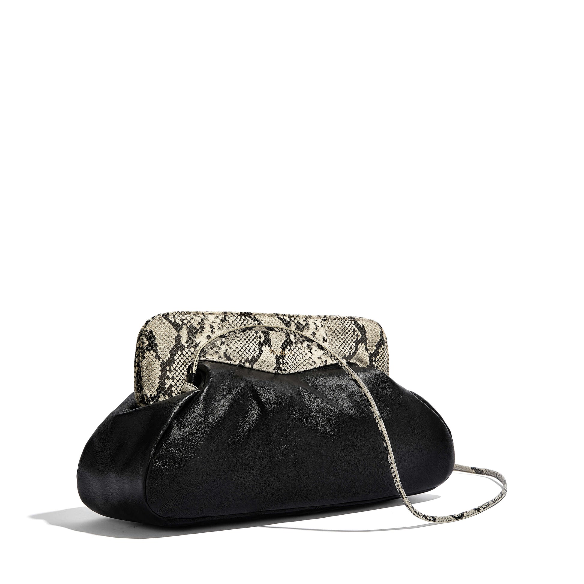 Bolso de piel negro Phialebel con boquilla de serpiente natural