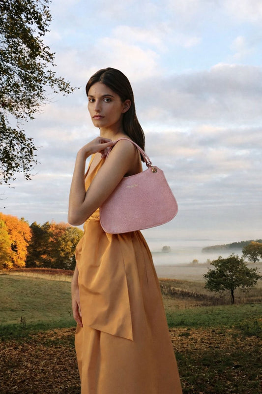 Bolso de hombro Olympia en piel rosa con acabado efecto lizard