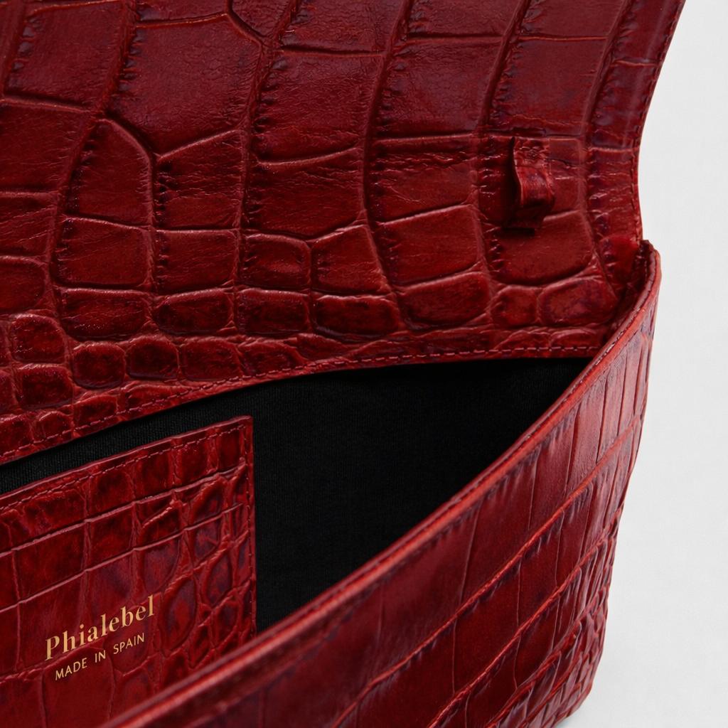 Bolso cartera de piel de vacuno con estampado de coco roja