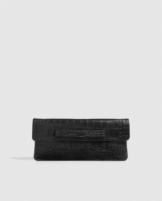 Bolso cartera de piel de vacuno con estampado de coco negro