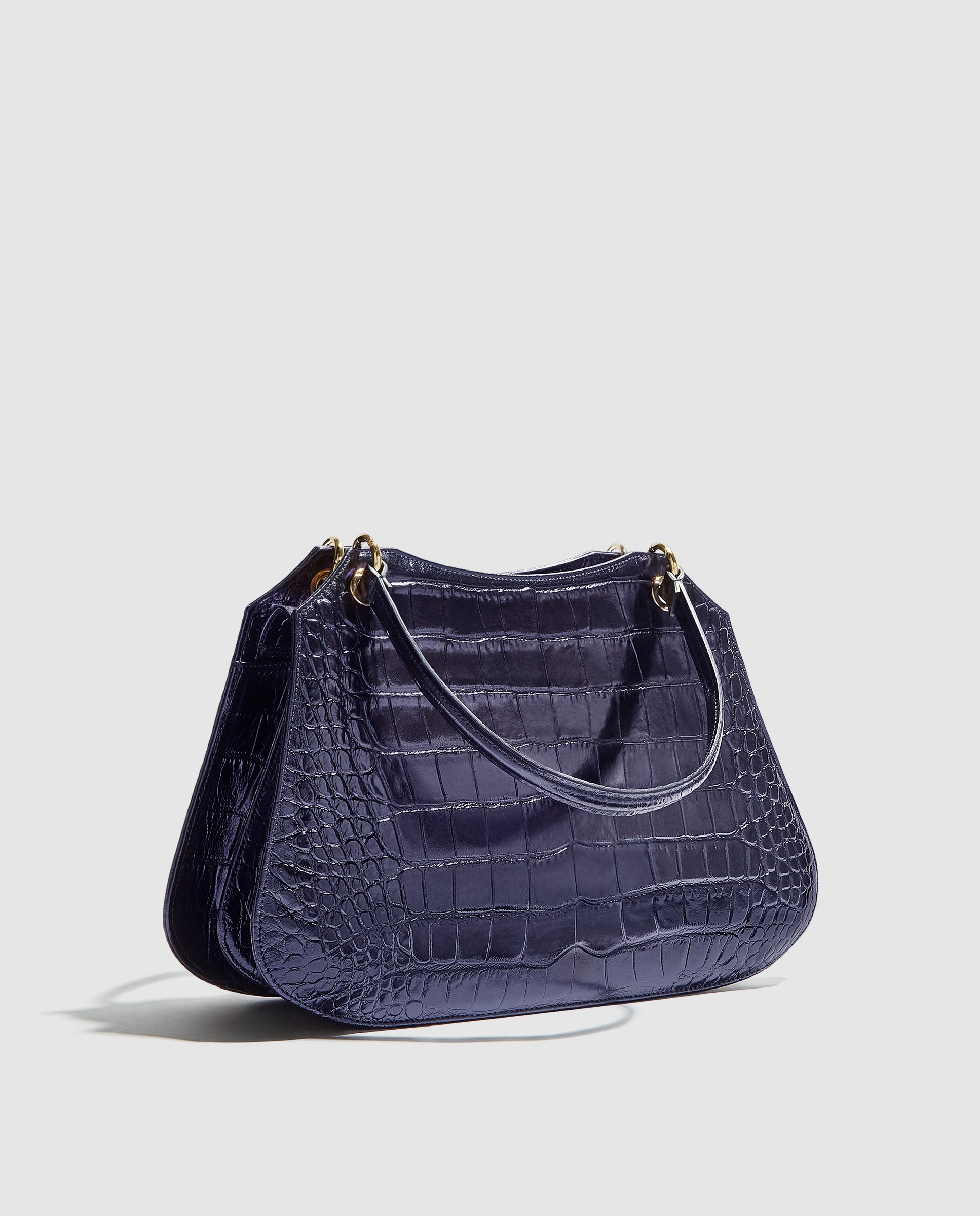 Bolso efecto piel de cocodrilo azul marino brillante