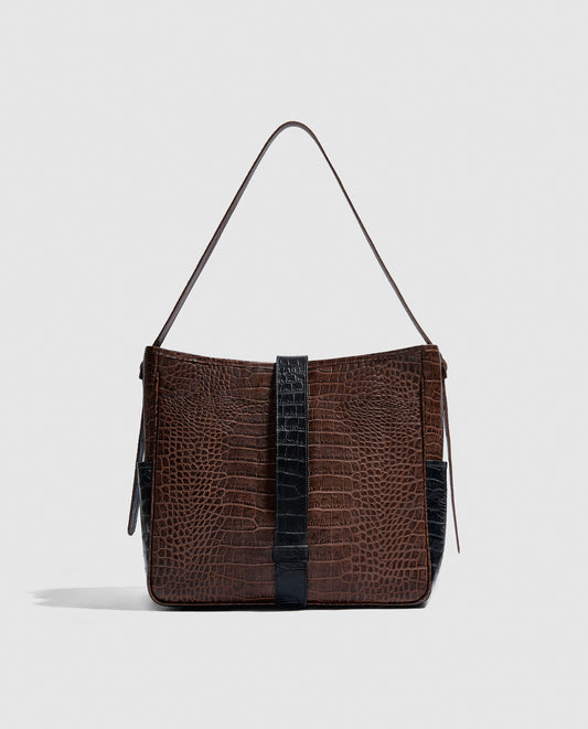 Bolso shopper marrón efecto piel de serpiente
